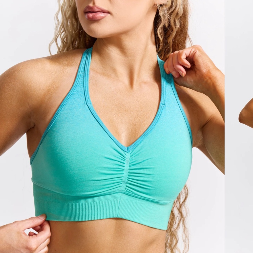 NWOT Buffbunny Collection Halter Seamless Teal Sports Bra Size Small